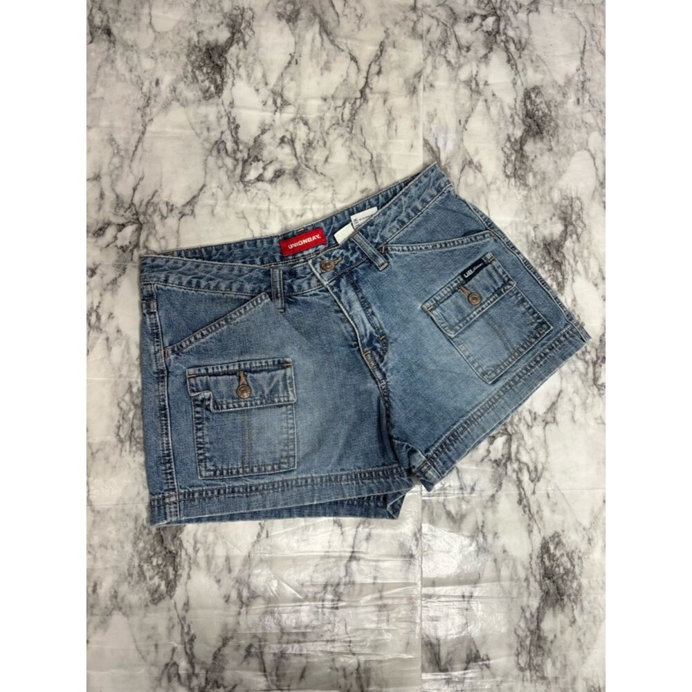 UNIONBAY vintage y2K 100% Cotton Blue Denim Cargo Jean Shorts size 7